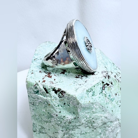 Silpada Vintage Rare Hammered Sterling Silver & Amazonite Oval Statement Ring